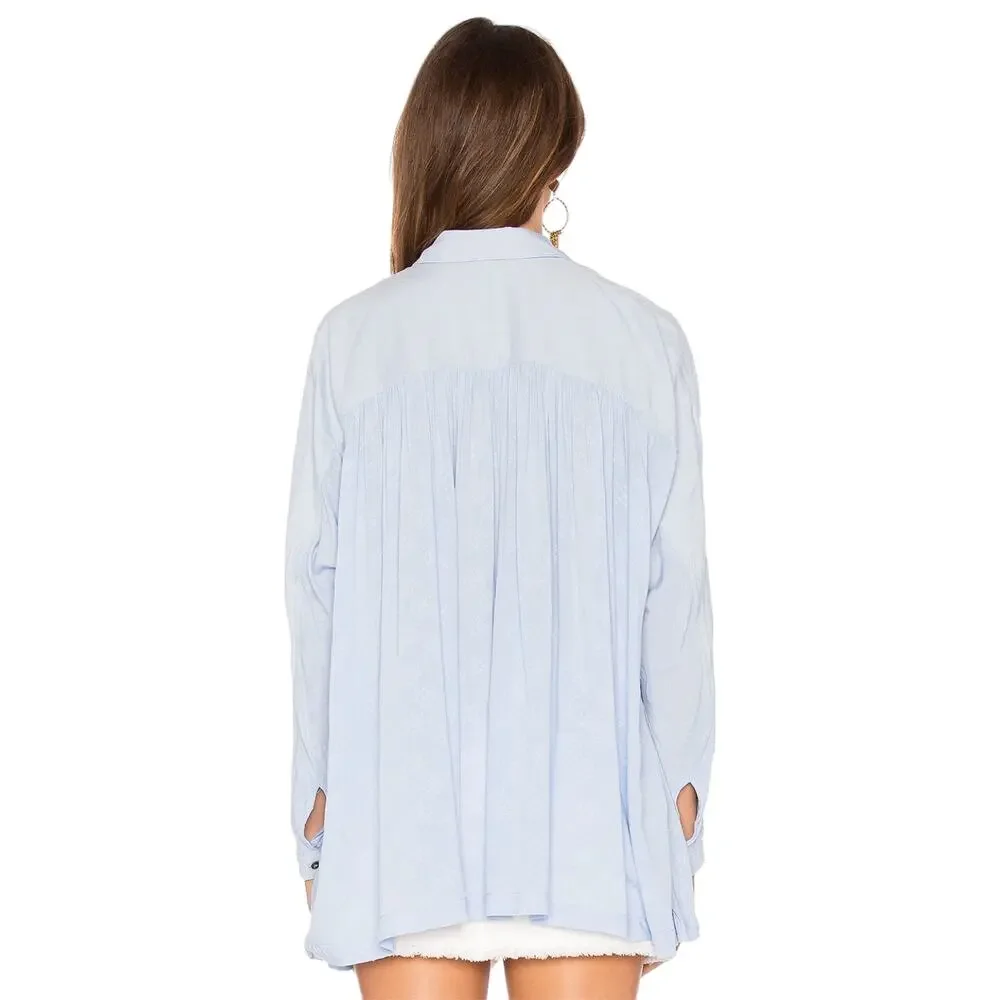 Free People Blue Lovely Day Button Down Top